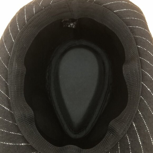 Vintage-Style Black Pinstripe Fedora Hat w/ Feather & Rhinestone Accent